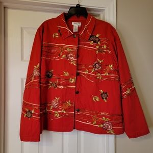 Red Casual Coldwarer Creek Decorative Denim Jacket